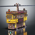 Vintage Yellow New York Tram With Classic Metal Body Steps And Cable Connection