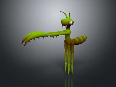 3D Character of Green Praying Mantis With Long Spiked Forelegs Slender Body and Antennae 3d model