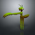3D Character of Green Praying Mantis With Long Spiked Forelegs Slender Body and Antennae