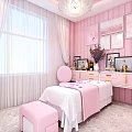 Elegant Pink Beauty Room Interior With Beauty Bed Dressing Table And Decorative Paintings