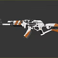 Modern Tactical Rifle With White And Orange Design And Scope Attachment