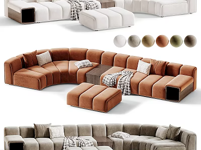 Modern Sectional Sofa with Plush Pillows Cozy Blanket and Ottoman in Multiple Colors 3d model