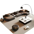 Modern Black L shaped Sofa and Coffee Table Set with Floor Lamp Armchair Ottoman