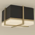 Square Modern Ceiling Light With Black And Gold Frame And White Lampshade
