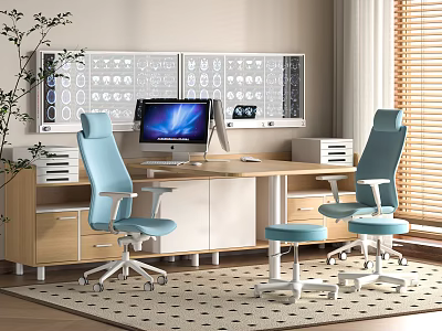 Medical Devices Workstation Featuring Computer Displaying MRI Images And Ergonomic Office Chairs 3d model