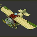 Vintage Biplane With Red Body Cream Wings Green Accents Blue Cockpit And Yellow Propeller