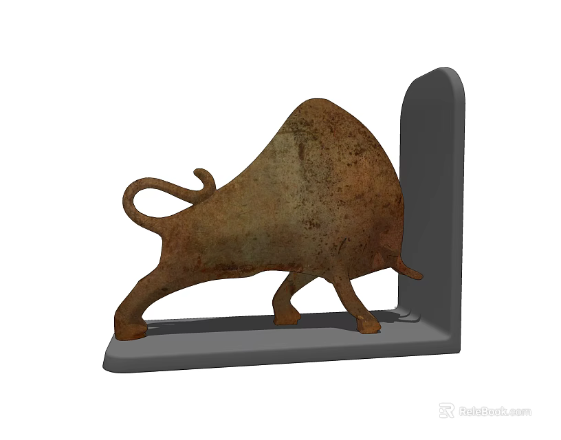 Ornamental Bull Figurine Set With Rustic Brown Texture And Gray Base For Home Decor 3d model 