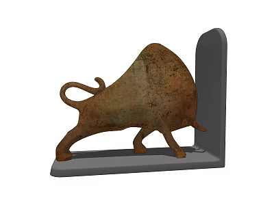 Ornamental Bull Figurine Set With Rustic Brown Texture And Gray Base For Home Decor 3d model