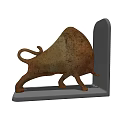 Ornamental Bull Figurine Set With Rustic Brown Texture And Gray Base For Home Decor