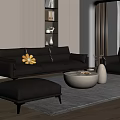Modern Living Room Interior With Dark Gray Leather Sofa Yellow Cushion Armchair White Coffee Table