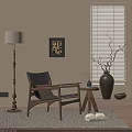 Leisure Chair With Wooden Frame Gray Cushion Side Table And Floor Lamp In Warm Interior