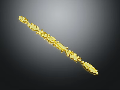 Detailed Golden Carved Strip With Intricate Leaf And Floral Patterns 3d model