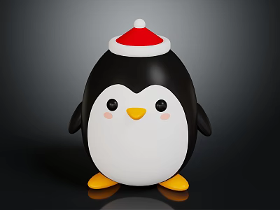 Cute Penguin Doll With Red Christmas Hat Black Body And Yellow Webbed Feet 3d model