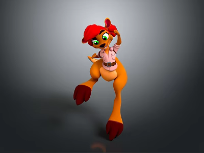 Orange Cartoon Character With Red Hat Green Eyes In Dynamic Jumping Pose 3d model