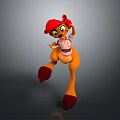 Orange Cartoon Character With Red Hat Green Eyes In Dynamic Jumping Pose