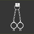 Shiny Silver Handcuffs With Chain Hanging On Square Hook Gray Background