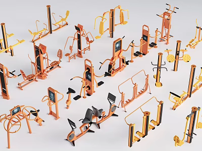 Various Types Of Fitness Equipment Including Training Machines And Workout Gear 3d model