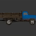 Blue Vintage Truck Model Featuring Wooden Cargo Bed And Classic Design