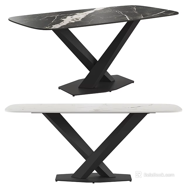 Modern Style Dining Table Featuring White Black Tabletop And X Shaped Crossed Legs 3d model 