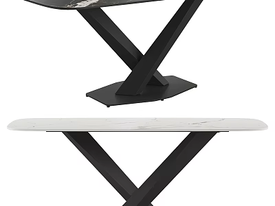 Modern Style Dining Table Featuring White Black Tabletop And X Shaped Crossed Legs 3d model