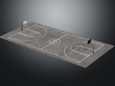 Basketball Court Equipment With Two Hoops Gray Surface White Lines And Center Circle 3d model