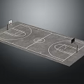 Basketball Court Equipment With Two Hoops Gray Surface White Lines And Center Circle