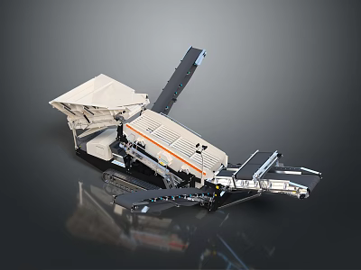 Industrial Mechanical Equipment With White Body Orange Accents Hopper And Conveyor Belts 3d model