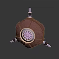 Industrial Mechanical Component With Red Casing Blue Turbine Fan And Metallic Pipes