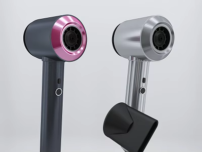 Modern Pink and Silver Hair Dryers as Essential Daily Electrical Appliances with Sleek Design 3d model