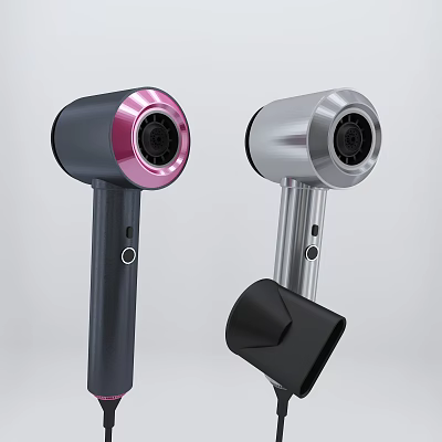 Modern Pink and Silver Hair Dryers as Essential Daily Electrical Appliances with Sleek Design 3d model