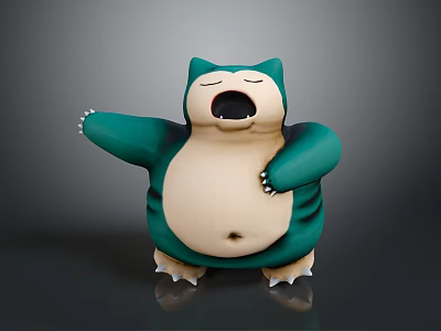 3D Model of Snorlax with Green and Beige Body Open Mouth and Outstretched Arms 3d model