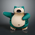 3D Model of Snorlax with Green and Beige Body Open Mouth and Outstretched Arms