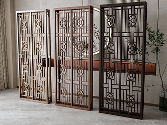 New Chinese style solid wood partition 3d model