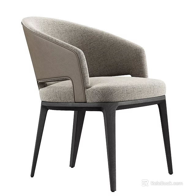 Modern Upholstered Accent Chair With Beige Fabric Armrest And Dark Wooden Legs Design 3d model 