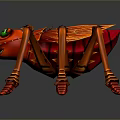 Red Insect Creature with Green Eyes Wings and Multiple Legs