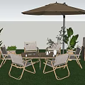 Outdoor Garden Dining Table And Chairs Set With Umbrella Plants And Chalkboard