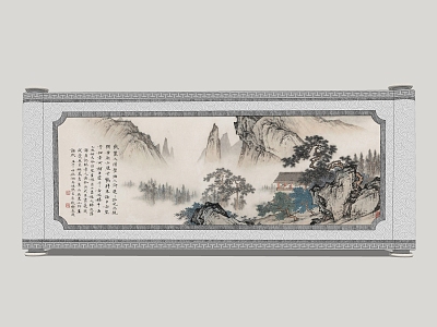 Chinese Scroll Landscape Painting Scroll Sick 3d model