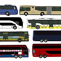 Different Types of Colorful Buses in Collection Display with Various Designs