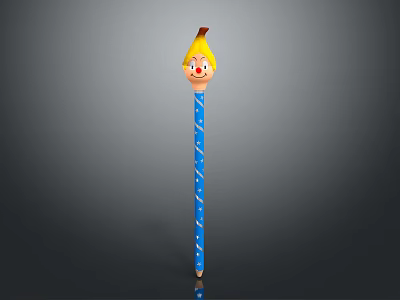 Cute Blue Pen with White Stripes and Yellow Cartoon Head Design Features 3d model
