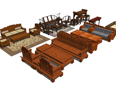 Chinese sofa coffee table combination mahogany furniture 3d model