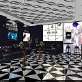 KTV Interior Design With Modern Lighting Black Sofas LED Screens And Bar Counter