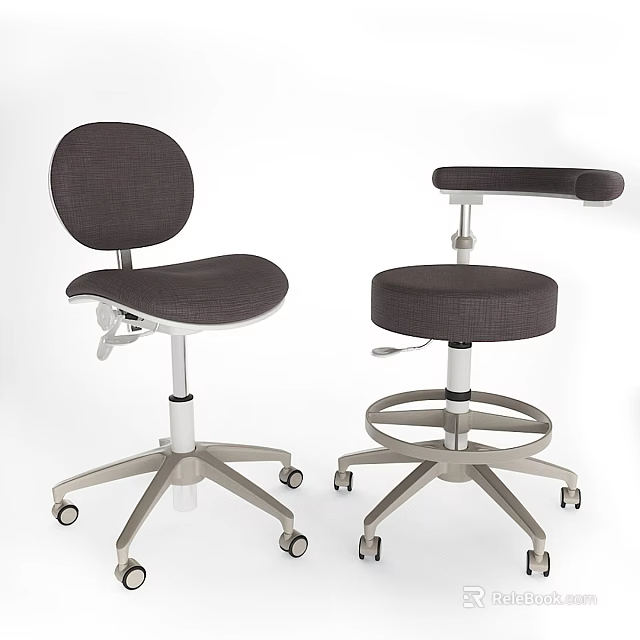 Gray Fabric Bar Stools With Adjustable Height Metal Base Wheels And One With Armrest 3d model
