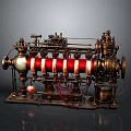 Vintage Mechanical Apparatus With Red Coils Metal Structure And Brass Components