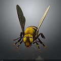 Bee With Yellow And Black Stripes Transparent Wings Front View On Dark Background