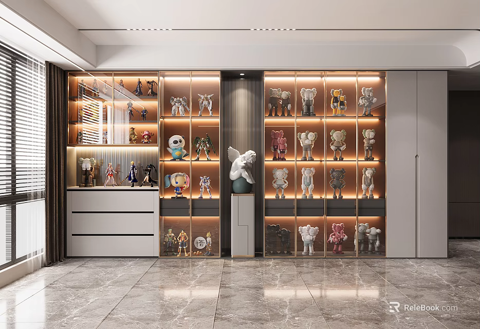Modern Display Cabinet Shelves With Lighting For Collectibles In Home 3d model 