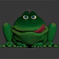 Cartoon Green Frog Character With Blue Eyes And Red Tongue Playful Toy Figure