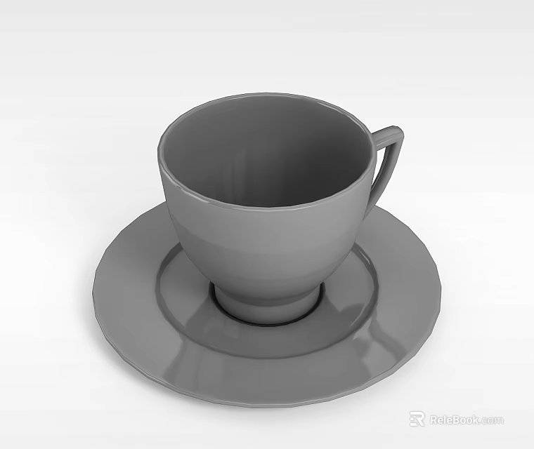 Gray Ceramic Cup And Saucer Set For Home Dining Table Decoration 3d model 