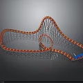 Architectural Design of Curved Roller Coaster Structure With Metal Frame Red Blue Track Sections Smooth Curves And Dynamic Elements