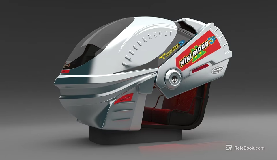 Futuristic X-TREME RIDER Helmet With Silver Red Design And Transparent Visor 3d model 