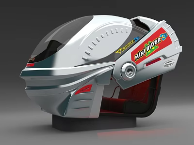 Futuristic X-TREME RIDER Helmet With Silver Red Design And Transparent Visor 3d model